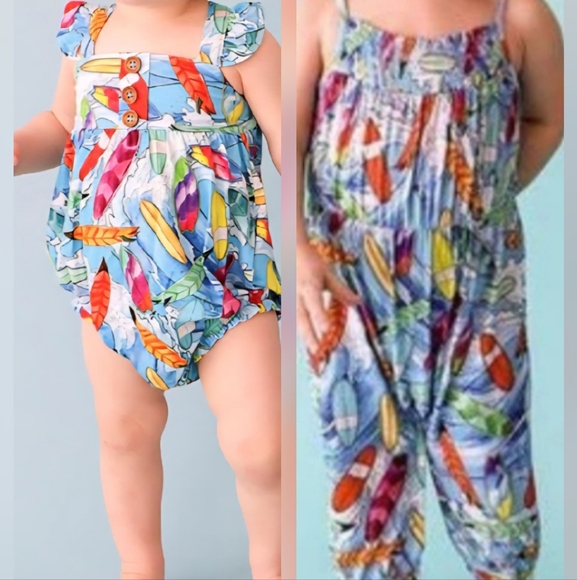 POSH PEANUT Lot Of 2 Wave Romper & Smocked Spaghetti Jumpsuit Surf Boards 18-24M - Picture 1 of 15